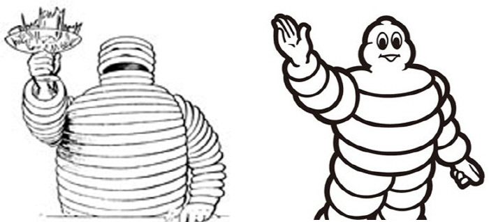 프랑스의 타이어 기업 미쉐린의 캐릭터 ‘비벤덤’은 1898년 처음 등장했을 때는 술잔을 든 뚱뚱한 모습이었으나 여러 차례 변화를 거쳐 100주년인 1998년에는 한결 날씬한 모습으로 단장했다. 미쉐린 제공