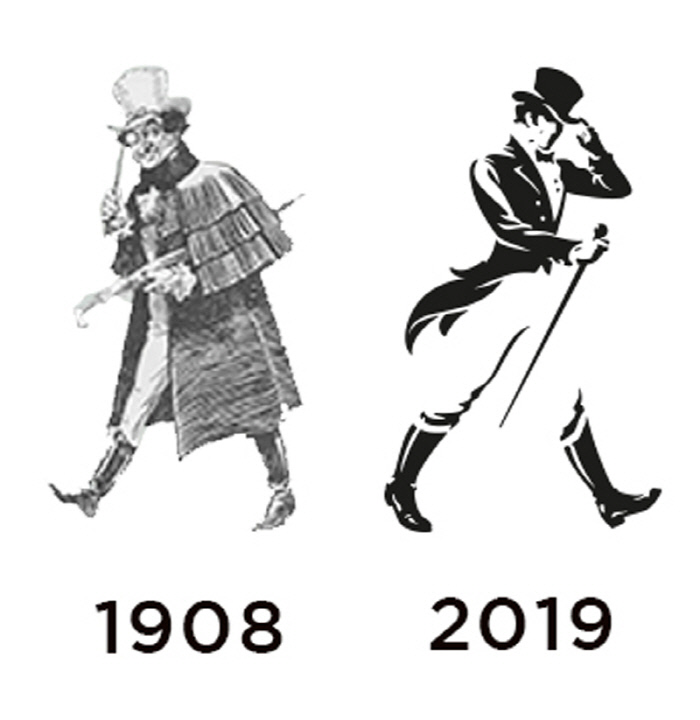 위스키 브랜드 ‘조니 워커’의 마스코트인 ‘스트라이딩 맨’은 1908년 첫선을 보였을 당시에는 왼쪽을 향해 걷는 모습이었으나 1999년 ‘계속 걸어가시오(Keep Walking)’라는 진취적인 문구와 함께 현재처럼 오른쪽으로 방향을 바꿨다. 디아지오 코리아 제공