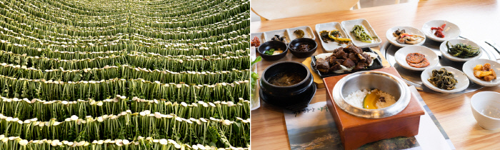 양구에선 오로지 시래기를 얻기 위해 무를 재배한다. 시래기 한정식에는 찜과 무침, 쌈장 등 시래기를 활용한 다양한 음식이 올라온다.