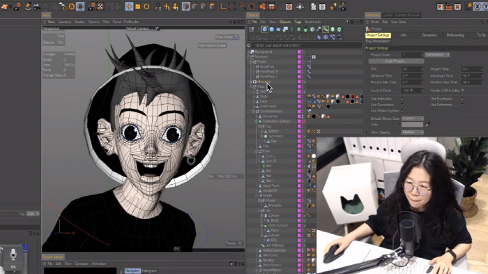 천계영 작가는 음성 인식 기술과 3D 모델링 프로그램을 통해 웹툰 <좋아하면 울리는>의 제작 과정을 유튜브를 통해 매주 생중계하고 있다. 유튜브 갈무리.