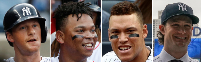 D J 러메이휴, 라파엘 데버스, 에런 저지, 게릿 콜(왼쪽부터)