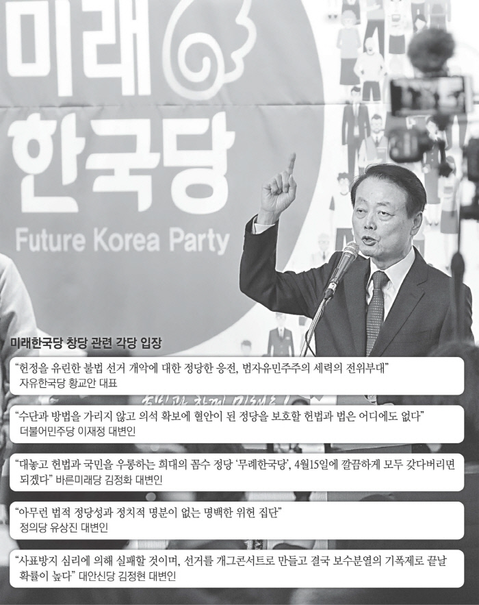 미래한국당 한선교 대표가 지난 5일 국회에서 열린 미래한국당 중앙당 창당대회에서 수락연설을 하고 있다. 연합뉴스