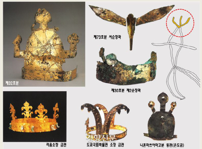 그림에 등장하는 ‘관을 쓴 남자’는 <삼국유사> ‘가락국기’에 등장하는 토착세력의 지도자(수장)를 형상화 했다는 평을 받고 있다. 배성혁씨는 ‘남자의 머리 윗부분에 새겨진 세 가닥의 선각’을 주목한다. 이것은 대가야 고분에서 출토되는 금동관이나 관모의 장식품 등이 모두 세가닥을 기준으로 한다는 것이다. 따라서 세 가닥의 관을 쓴 이는 바로 이 지역 지도자라는 것이다. |배성혁씨 제공