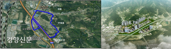 대전시가 혁신도시 입지로 선정한 연축지구 위치도(왼쪽)와 혁신도시 구상도. 대전시 제공