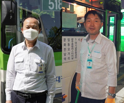 518번 운전기사 김원중(왼쪽)·염홍규씨