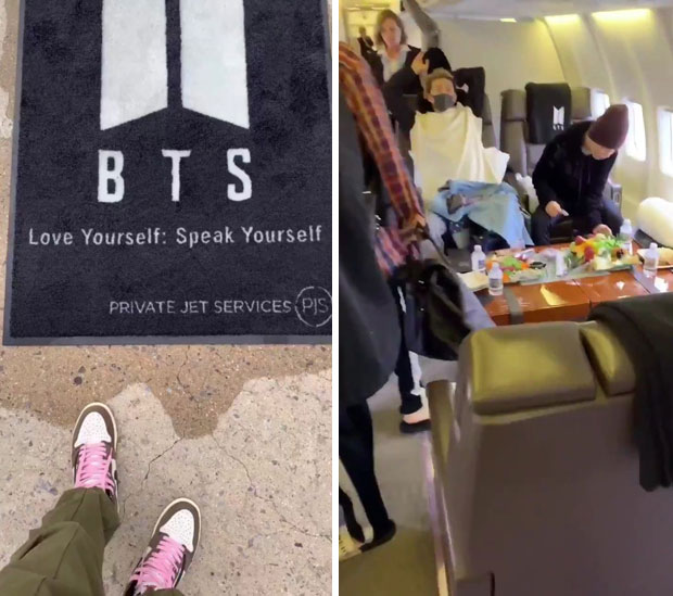BTS는 지난 23일 브라질로 향하는 전세기 내부를 공개했다/사진=방탄소년단 공식 트위터