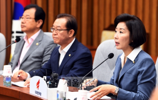 6일 서울 여의도 국호에서 열린 자유한국당 원내대책회의에 나경원 원내대표가 모두발언을 하고 있다. 2019. 8. 6 정연호 기자 tpgod@seoul.co.kr