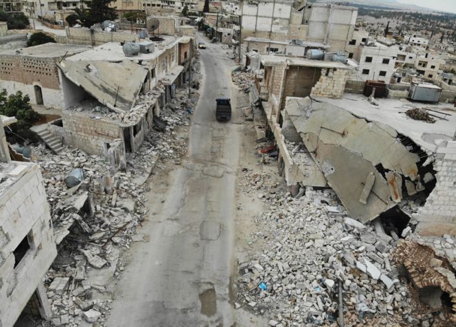 지난 10월 시리아 정부군을 돕는 러시아군의 폭격으로 폐허가 된 시리아 카푸르 나블의 현재 모습