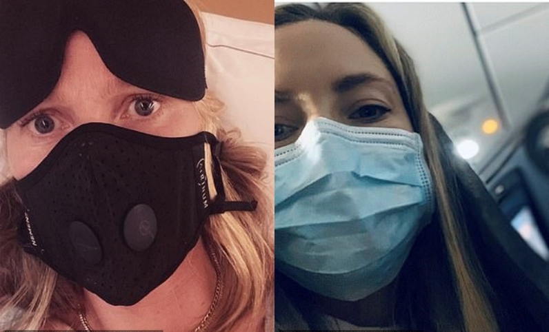 마스크를 쓴 모습의 사진을 올린 할리우드 배우 기네스 펠트로(왼쪽)와 케이트 허드슨(오른쪽)