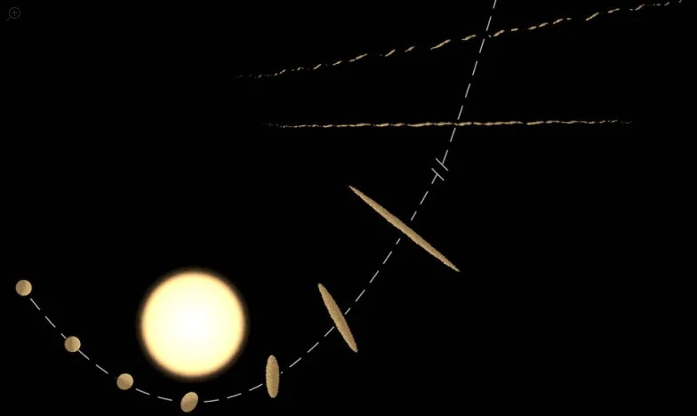 오무아무아가 생성되는 시뮬레이션 그래픽