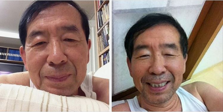 - 고 박원순 전 시장이 트위터에 올린 속옷차림 사진. 출처:박원순 트위터 캡처