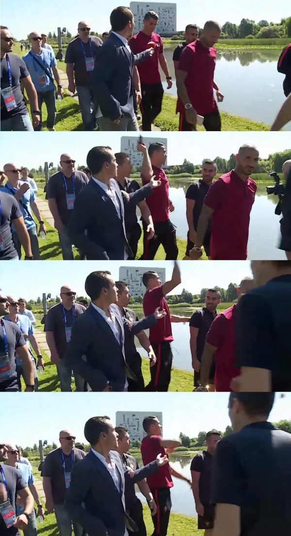 강가에 마이크를 던지는 호날두출처: https://www.youtube.com/watch?v=RXW3CWLSYeA 캡쳐