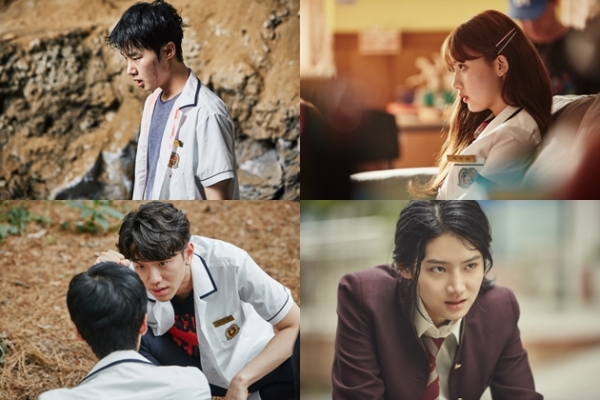 '인간 수업' 배우들이 10대 캐릭터의 불안한 내면을 어떻게 그려낼지 주목할 만하다.왼쪽부터 시계방향으로 배우 김동희, 정다빈, 박주현, 남윤수 (자료 제공 : 넷플릭스)