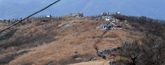단풍철을 맞아 무등산 정상이 개방된 지난해 10월 탐방객들이 지왕봉 쪽으로 이동하고 있다./사진=뉴시스