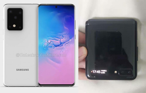 삼성전자 갤럭시S20 예상 렌더링(왼쪽)과 갤럭시 폴드2 추정 제품. /사진=온리크스,중국 웨이보