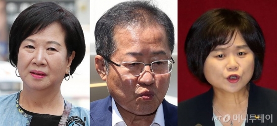 사진 왼쪽부터 손혜원 무소속 의원, 홍준표 전 자유한국당 대표, 이정미 정의당 의원./사진=김창현 기자, 이기범 기자, 홍봉진 기자