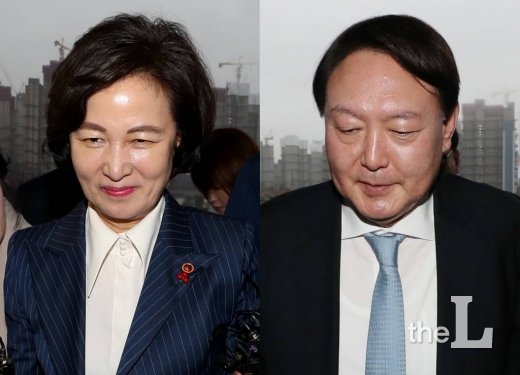 추미애 법무부 장관(사진 왼쪽)과 윤석열 검찰총장이 상견례를 위해 7일 오후 경기 정부과천청사 법무부에 각각 들어서고 있다.