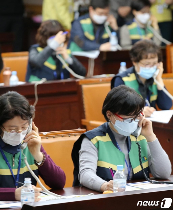 대전시청 대회의실에서 직원들이 신천지 교인들의 신종 코로나바이러스 감염증(코로나19) 사항에 대해 전수조사를 하고 있는 모습.