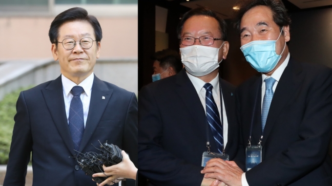 이재명 경기도지사(왼)와 김부겸 전 민주당 의원(가운데), 이낙연 민주당 의원(오른쪽)/사진=뉴스1
