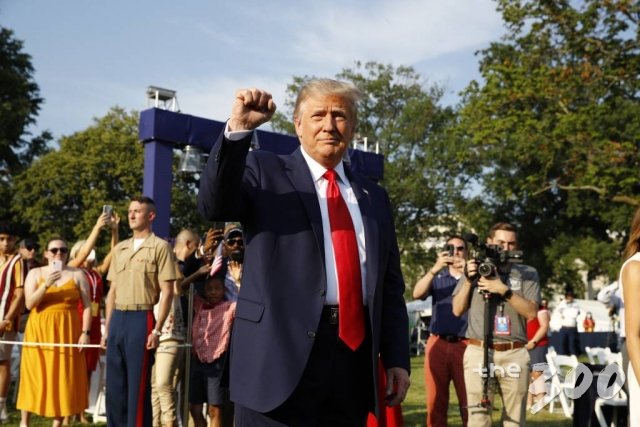 President Donald Trump arrives at a "Salute to America" event on the South Lawn of the White House, Saturday, July 4, 2020, in Washington. (AP Photo/Patrick Semansky)
