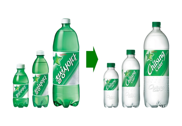 칠성사이다도 35년간 지켜온 초록 페트병을 투명 페트병으로 전면 교체한다./롯데칠성음료