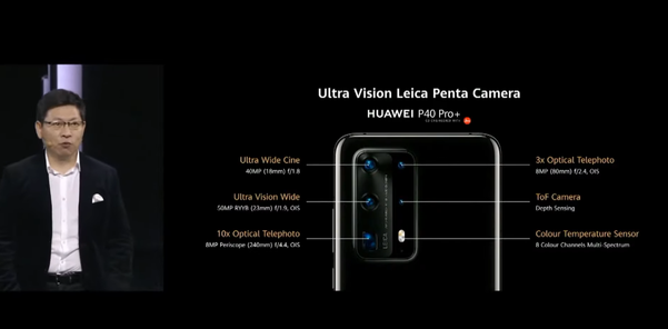 리처드 위 화웨이 소비자 사업 그룹 대표가 26일(현지시각) 프랑스 파리에서 온라인 스트리밍을 통해 P40 시리즈를 소개하고 있다. /화웨이