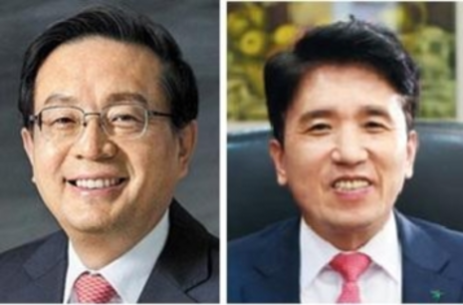 손태승(왼쪽) 우리금융지주 회장과 함영주 하나금융지주 부회장. /조선DB