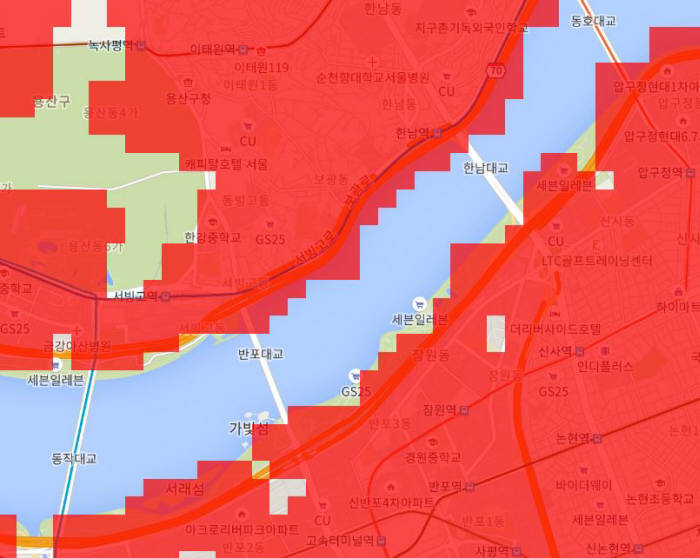 KT 5G 커버리지맵