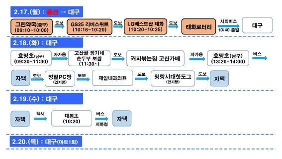 울산 첫 코로나19 확진자 이동경로 (23일 오후 9시 기준) /사진=울산시