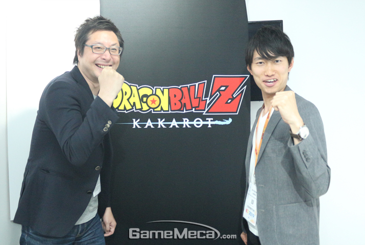 ▲ 사이버커넥트2에서 '드래곤볼Z 카카로트'를 제작 중인 하라 료스케 프로듀서(우)와 키모토 카즈키 디렉터(좌) (사진: 게임메카 촬영)