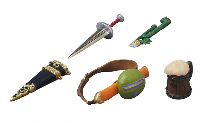 ▲ 무기나 맥주 등 소품 파츠가 다양하니 액션피규어의 연출력을 더욱 업그레이드 해보자 (사진출처: 아미아미 홈페이지)