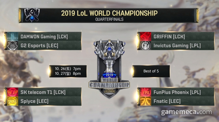 ▲ 롤드컵 8강 대진표 (사진출처: 롤드컵 생방송 갈무리)