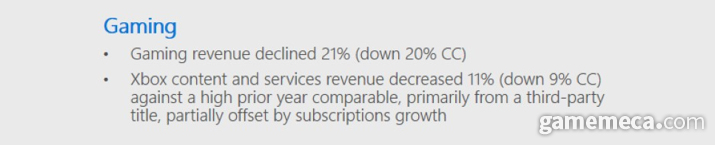 ▲ 게임 실적에 대한 MS 설명자료 (자료출처: MS IR 페이지)
