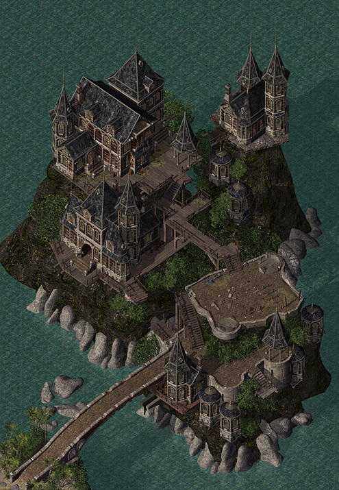 ▲ 바다 위의 외딴 섬에 위치한 마법사 수용소 스펠홀드 (사진출처: 발더스 게이트 위키)