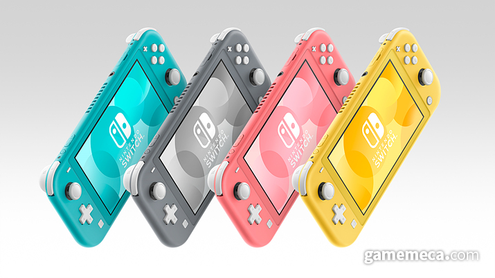 ▲ 닌텐도 스위치 라이트 4가지 색상, 좌측부터 터콰이즈, 그레이, 코럴, 옐로 (사진제공: 한국닌텐도)