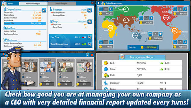 항공사 CEO가 되어 회사를 경영할수 있는 에어타이쿤 시리즈