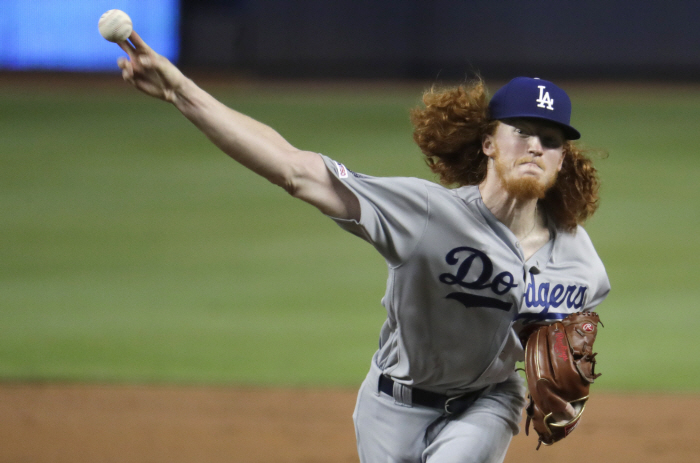 Los Angeles Dodgers starting pitcher Dustin May delivers during the first inning of the team`s baseball game against the Miami Marlins, Tuesday, Aug. 13, 2019, in Miami. (AP Photo/Lynne Sladky)
