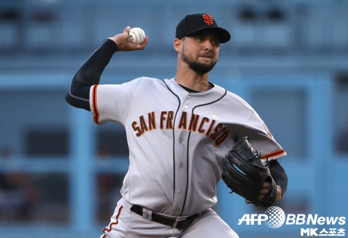 샌프란시스코 선발 비디는 5이닝 무실점 호투했다. 사진(美 로스앤젤레스)=ⓒAFPBBNews = News1