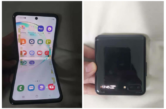 클램셸 폴더블폰 추정 실물. [사진 출처 = 왕벤홍 웨이보 캡처]