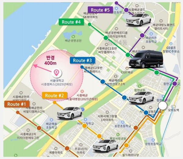 오이도역과 배곧동을 오고가는 자율주행 심야셔틀 노선도. [사진 제공 = LG유플러스]