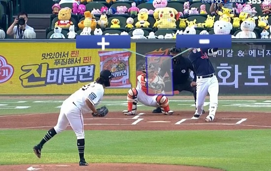 사진3. 포수에서 투수를 바라보는 오른쪽이 수치의 플러스 왼쪽이 마이너스. 사진캡쳐=SBS스포츠