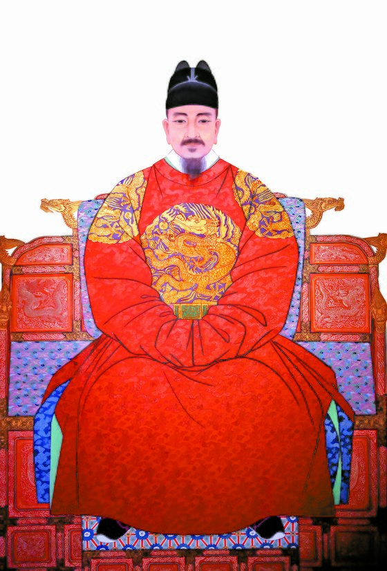 세종대왕 표준영정(운보문화재단소장). 붉은색 홍룡포를 입었다. 신기하게도 나폴레옹 초상화의 의복도 붉은색이다.