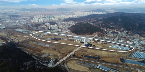 KTX 세종역 신설 후보지로 거론 중인 세종시 발산리 일원. 세종시는 행정중심복합도시 남쪽이자 대전 유성구와 인접한 이 지역에 KTX 역사를 만들기 위한 사전 타당성 용역을 시행할 계획이다. [연합뉴스]