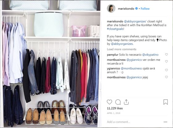 그의 정리법에 따라 정리한 옷장과 양말. [사진 인스타그램 캡처]