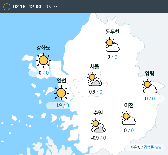 2019년 02월 16일 12시 수도권 날씨