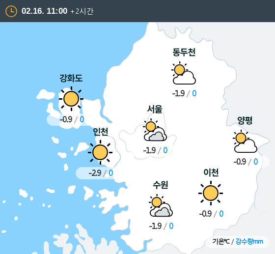 2019년 02월 16일 11시 수도권 날씨
