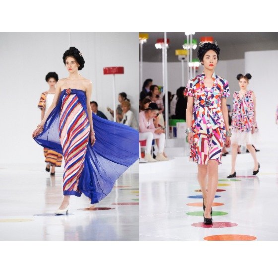 2015년 DDP에서 열렸던 샤넬 크루즈쇼. 칼 라거펠트는 색동저고리, 조각보 등 한복에서 영감을 얻은 옷들을 선보였다.