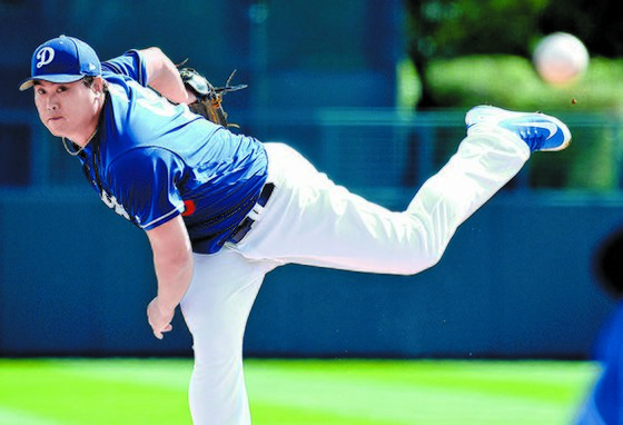 LA 다저스 류현진이 25일 시범경기 첫 등판을 성공적으로 마쳤다. [USA TODAY=연합뉴스]