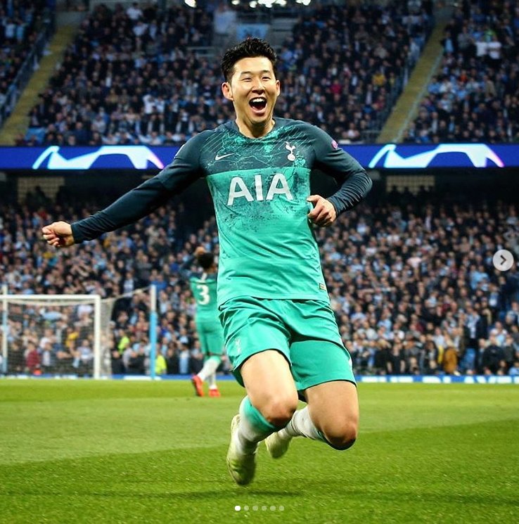 유럽 챔피언스리그 8강에서 거함 맨시티를 격침시킨 손흥민. [토트넘 인스타그램]