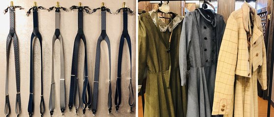경주 황남양장점이 준비해 놓은 남성용 서스펜더와 개화기 의상.